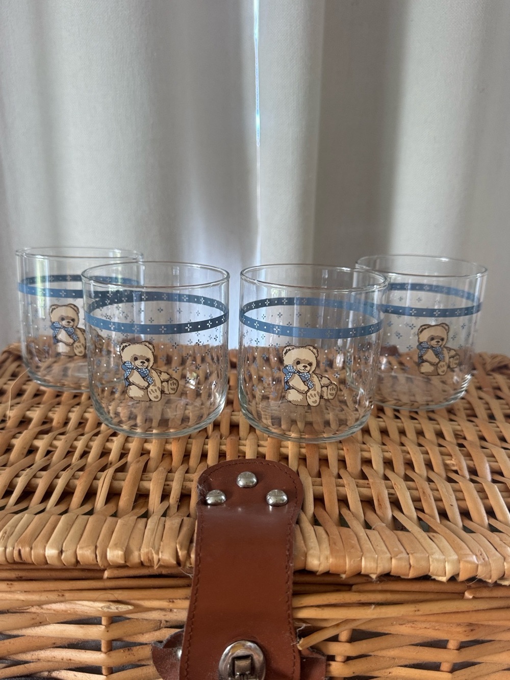 Vtg Tienshan Country Bear Set of 4 Small Tumblers Glasses 10Oz  CottageCore